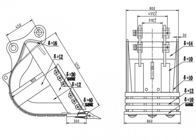 ถังเก็บหินสำหรับงานหนัก CAT320 รถขุดถังหินกว้าง 800 มม